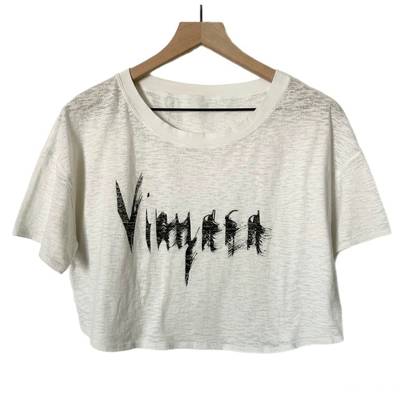 Lululemon Lightest Cropped Tee Expression Vinyasa Graphic White Burnout Size 4 - Picture 2 of 5